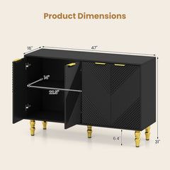 47 inches Sideboard Buffet Cabinet with 4 Chevron Fluted Doors & Anti-Toppling Devices for Kitchen-Black