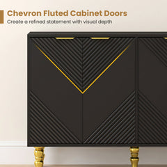 47 inches Sideboard Buffet Cabinet with 4 Chevron Fluted Doors & Anti-Toppling Devices for Kitchen-Black
