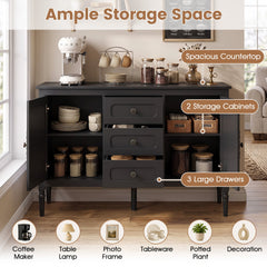 47 inches Vintage Buffet Cabinet with 3 Drawers 2 Cabinets and Adjustable Shelves for Dining Room-Black