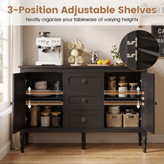 47 inches Vintage Buffet Cabinet with 3 Drawers 2 Cabinets and Adjustable Shelves for Dining Room-Brown