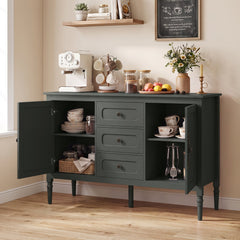 47 inches Vintage Buffet Cabinet with 3 Drawers 2 Cabinets and Adjustable Shelves for Dining Room-Green