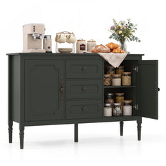 47 inches Vintage Buffet Cabinet with 3 Drawers 2 Cabinets and Adjustable Shelves for Dining Room-Green