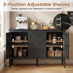 47 inches Vintage Buffet Cabinet with 3 Drawers 2 Cabinets and Adjustable Shelves for Dining Room-Green