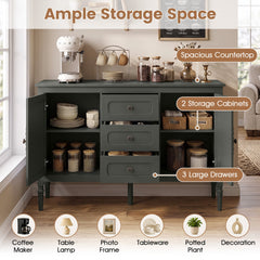 47 inches Vintage Buffet Cabinet with 3 Drawers 2 Cabinets and Adjustable Shelves for Dining Room-Green