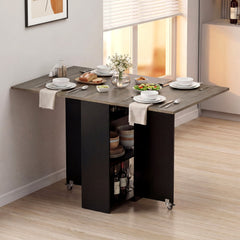 47.5 Inch Farmhouse Extendable Wooden Dinner Table with Lockable Wheels-Oak