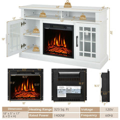 48 Inch Electric Fireplace TV Stand with Cabinets for TVs Up to 50 Inch-White