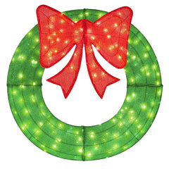 48 Inch Pre-Lit Lighted Christmas Mesh Wreath with Bow and 200 LED Bulbs-Green