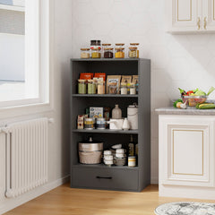 4 Tier Wood Bookcase with Drawer, 42.5 Inches Tall, Grey