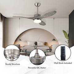48 Inch Wood Ceiling Fan with LED Lights and 6 Speed Levels-Silver