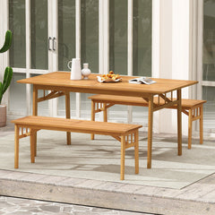 48 Inches Acacia Wood Bench with Breathable Slat Seat and Stable Triangular Structure-2