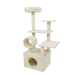 48 Inch Kitten Tower with Large Condo, Cylinder Tunnel and Padded Top Perch, Beige