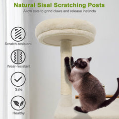 48 Inch Kitten Tower with Large Condo, Cylinder Tunnel and Padded Top Perch, Beige