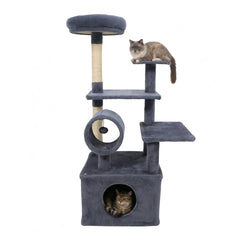 48 Inch Grey Cat Tree with 18 Inch Condo, Padded Tunnel and Anti Toppling Device
