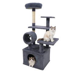 48 Inch Grey Cat Tree with 18 Inch Condo, Padded Tunnel and Anti Toppling Device