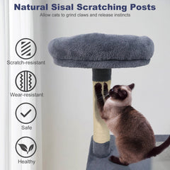 48 Inch Grey Cat Tree with 18 Inch Condo, Padded Tunnel and Anti Toppling Device