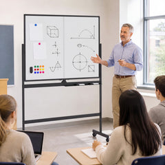 48 inches x 36 inches Double-Sided Mobile White Board with Lockable Universal Wheels for Office-Black