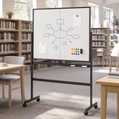 48 inches x 36 inches Double-Sided Mobile White Board with Lockable Universal Wheels for Office-Black