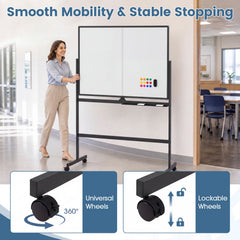 48 inches x 36 inches Double-Sided Mobile White Board with Lockable Universal Wheels for Office-Black