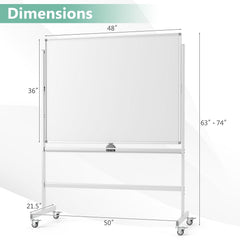 48 x 36 Inches Rolling Double-Sided Whiteboard with Magnetic Surface-White