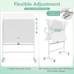 48 x 36 Inches Rolling Double-Sided Whiteboard with Magnetic Surface-White