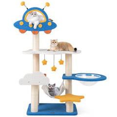 49 Inch Space Themed Cat Tree with UFO Top Perch, Transparent Capsule and Hammock, Blue