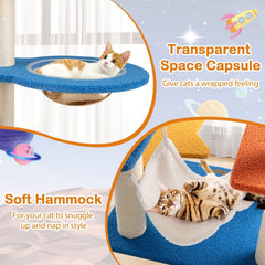 49 Inch Space Themed Cat Tree with UFO Top Perch, Transparent Capsule and Hammock, Blue