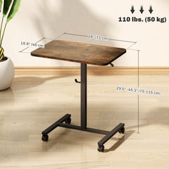 Height Adjustable Standing Desk, Pneumatic Sit Stand Desk with Wheels and Headphone Hook, Grey Wood Grain