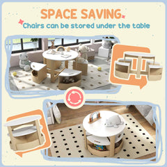 5 Piece Kids Table and Chair Set with Storage for Kids Room, Grey