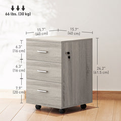 Mobile Filing Cabinet with Wheels, 3 Drawer File Cabinet with Lock and Keys for Home Office, White