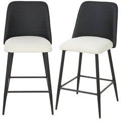 Bar Stools Set of 2, 26" Counter Height Bar Stools with PU Backrest, Linen-look Fabric Seat, Black