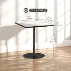 Dining Table for 4, Modern Kitchen Table with Marble Effect Tabletop and Round Base, White