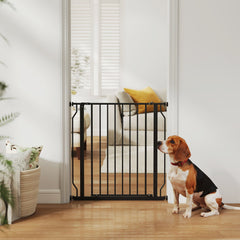 30"- 45" Easy Install Pet Gate w/ Door & Double Locking System, Extra Wide Dog Gate for Stairs, Hallways, White