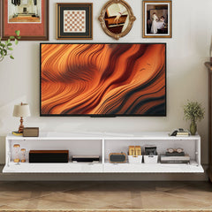 71" Floating TV Stand for TVs up to 72 Inch, Wall Mount Media Console with 2 Fluted Flip-Down Doors, Cable Hole, Black