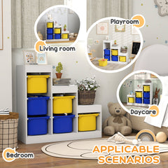 3 Layers Toy Storage Organizer Kids Bookshelf Children Toy Storage w/ 6 Plastic Bins, Green