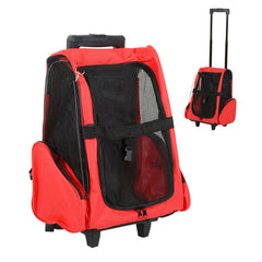 2-IN-1 Pet Luggage Box Backpack Carrier Cats Dogs w/ Handle, Rolling Wheel Grey