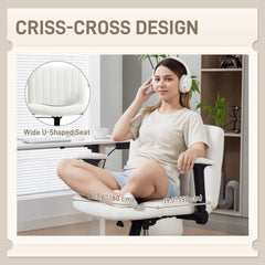 Criss Cross Chair with Flip-up Armrests, Wheels, Wide Office Chair with Adjustable Height, Tilting, Cream White