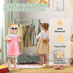 Kids Clothing Rack with Storage Shelf, Hangers, for Nursery Room, Living Room, Playroom, Green