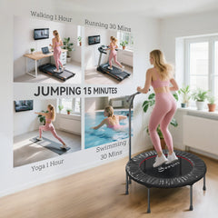 39" Mini Exercise Trampoline w/ Adjustable T-Bar Indoor Fitness Rebounder Black