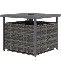 Rattan Coffee Wicker Patio Table w/ Umbrella Hole for Backyard Mixed-Grey