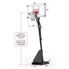 4.9-10 Feet Portable Basketball Hoop 10 Levels Adjustable with Fillable Base and Ball Storage