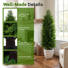 4 FT Artificial Topiary Tree Set of 2 Faux Cedar Cypress Plants in Cement-Filled Pots-Green