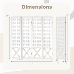 4-Panel Pegboard Room Divider 67 Inches Tall Foldable Privacy Screen