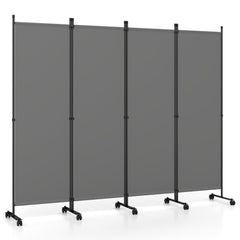 4-Panel Room Divider with Lockable Wheels for Living Room-Gray