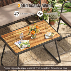 4 Piece Patio Set with Open Mesh Rattan Seating, 105 Degree Angled Backs and 31 in Solid Acacia Coffee Table, Mix Brown