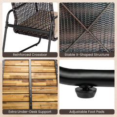 4 Piece Patio Set with Open Mesh Rattan Seating, 105 Degree Angled Backs and 31 in Solid Acacia Coffee Table, Mix Brown