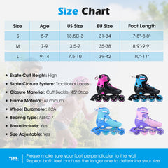 4-Size Adjustable Light-Up Inline Skates for Toddlers Ages 5-7-Black