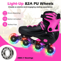 4-Size Adjustable Light-Up Inline Skates for Toddlers Ages 5-7-Pink