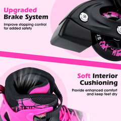 4-Size Adjustable Light-Up Inline Skates for Toddlers Ages 5-7-Pink
