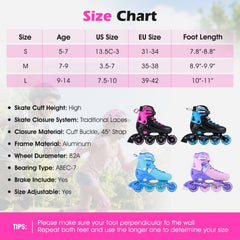 4-Size Adjustable Light-Up Inline Skates for Toddlers Ages 5-7-Pink