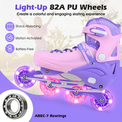 4-Size Adjustable Light-Up Inline Skates for Toddlers Ages 5-7-Purple